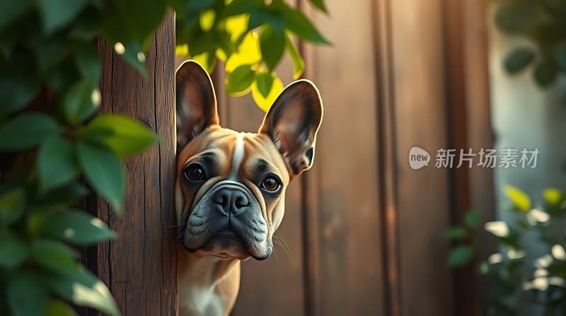 好奇小狗探出头