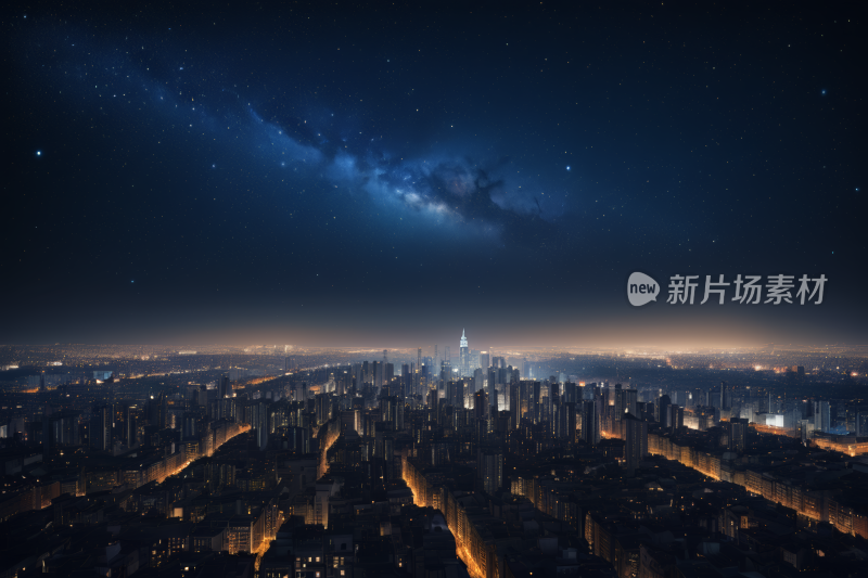 夜间可一座拥有大量建筑物天空中星系城市