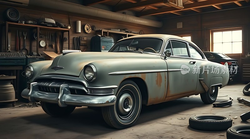 复古车库里的经典老车