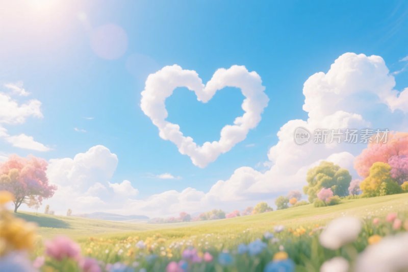 爱心云朵风景插画