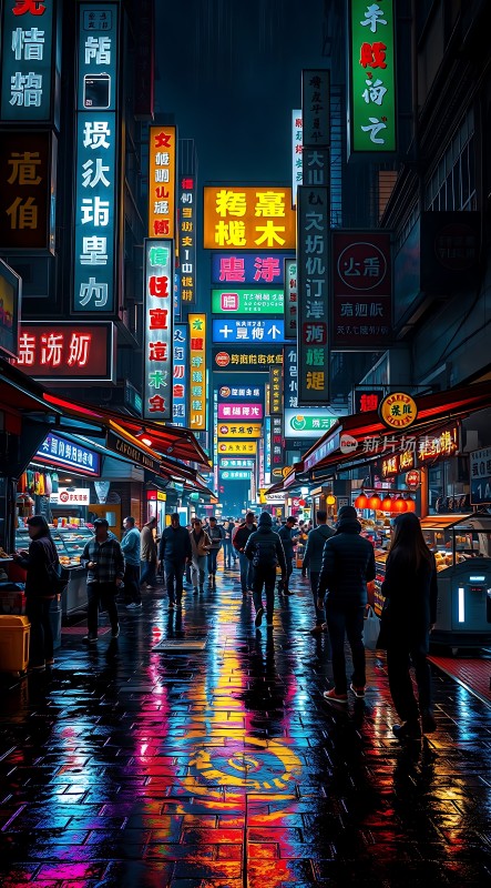 霓虹灯下的繁华夜市