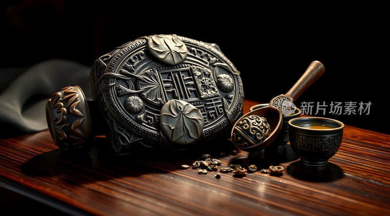 古风茶具展示精美雕刻与传统文化融合