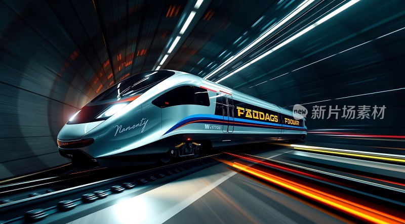 高速列车穿行隧道未来科技感十足