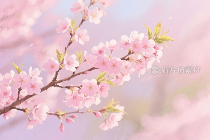春日粉色樱花插画
