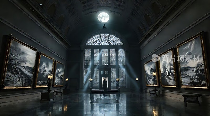 艺术殿堂光影交错画作与建筑共舞