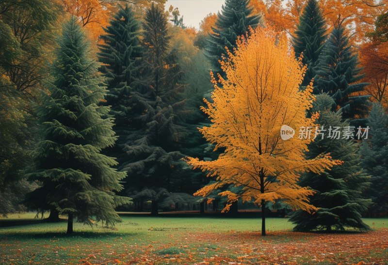 落叶与常绿背景