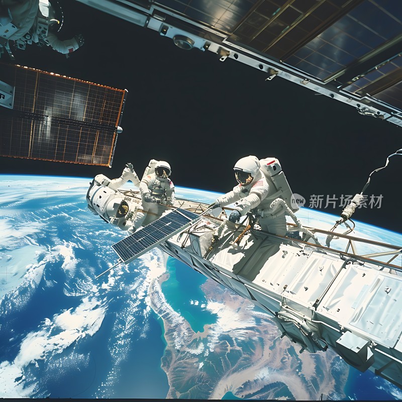 宇航员太空行走地球背景