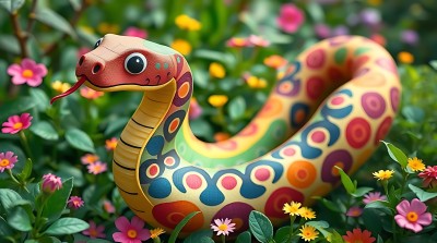 彩色蛇在花丛中 彩色蛇在花丛中