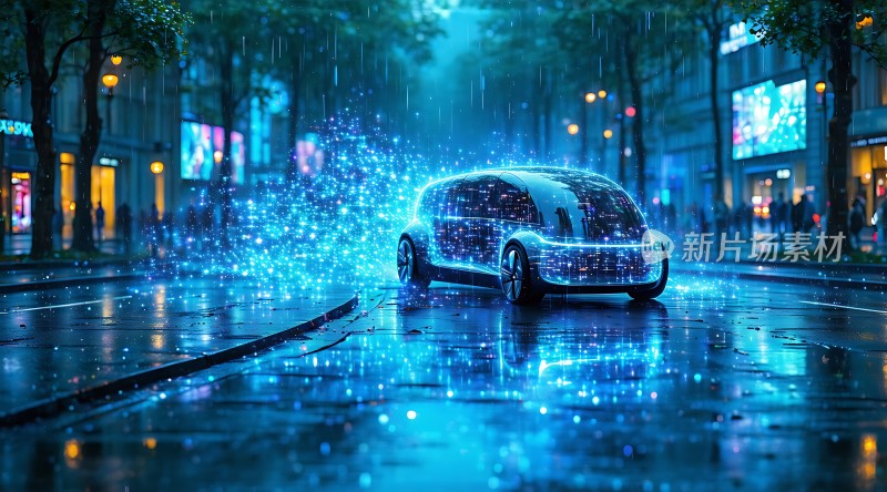 未来科技之光智能汽车闪耀雨夜街头