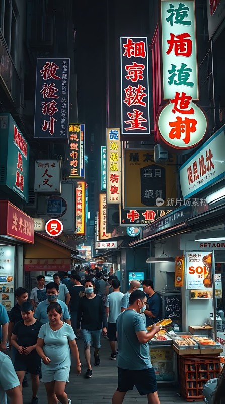 繁华夜市霓虹闪烁热闹非凡