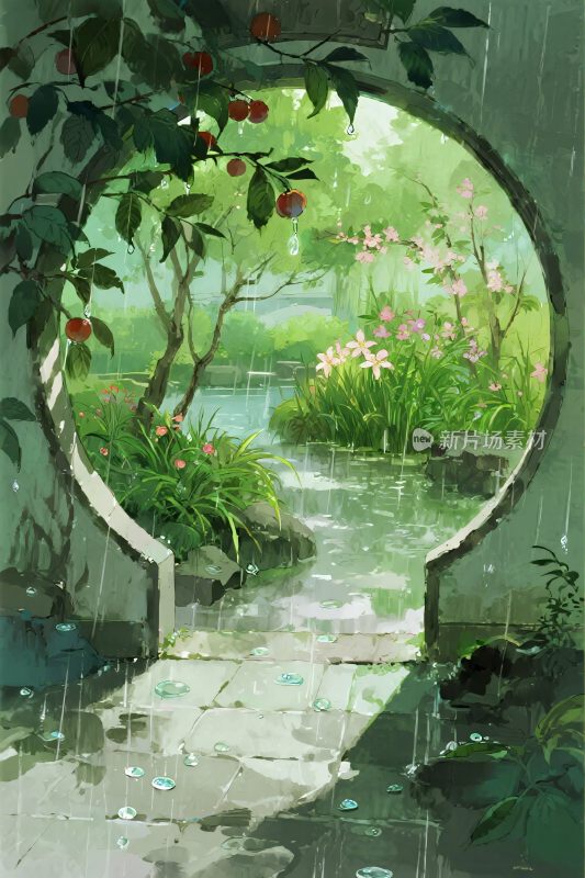 水墨园林圆洞景观