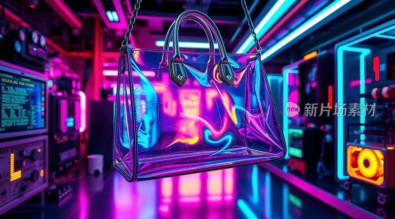 霓虹灯下的时尚手提包