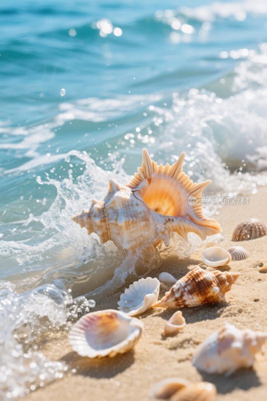 海边贝壳与海浪场景