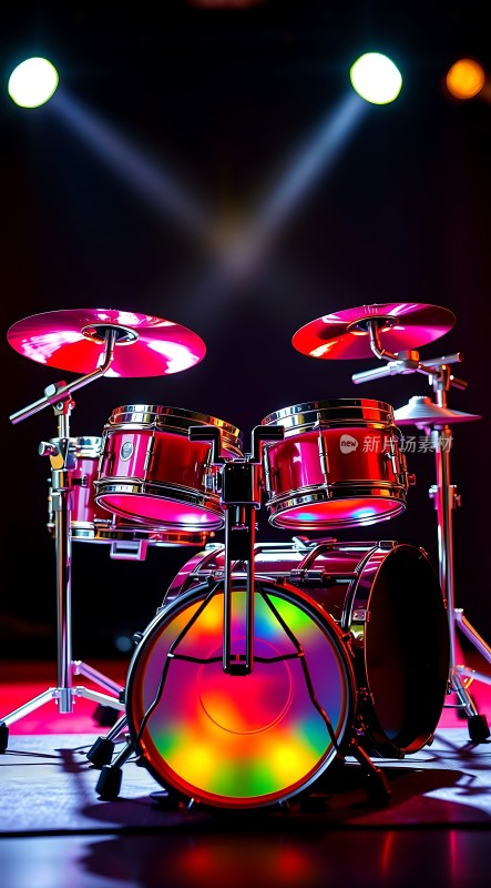 舞台灯光下的炫彩架子鼓