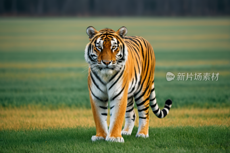 一只老虎在草地上走过高清图片