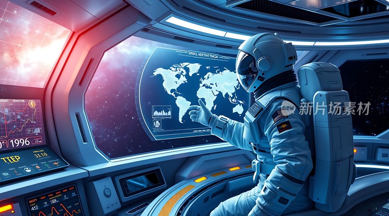 宇航员在宇宙飞船中观察地球