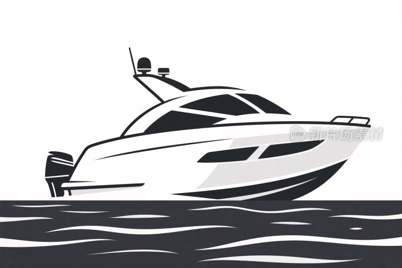海上航行的简约游艇插画