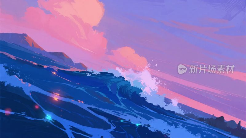 梦幻绚丽的山海风景插画