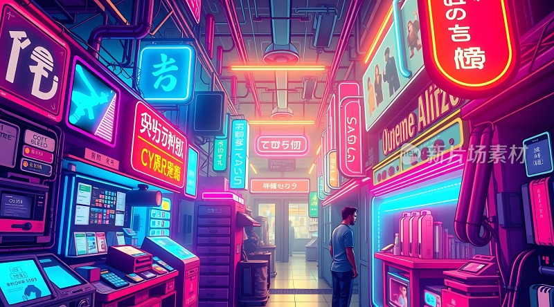 霓虹灯下的未来都市风情街