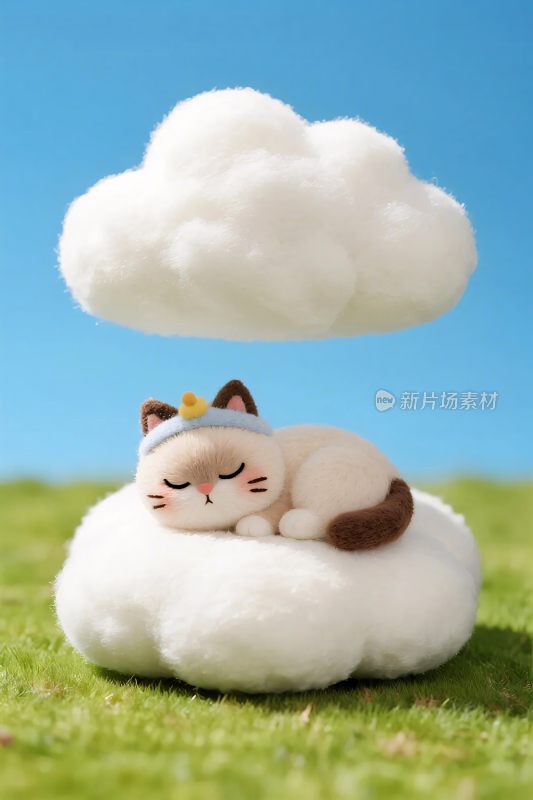 可爱猫咪云朵插画