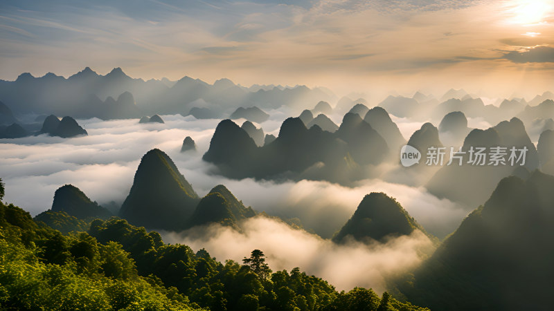 桂林山水照片山峰云海群山云雾缭绕自然风景