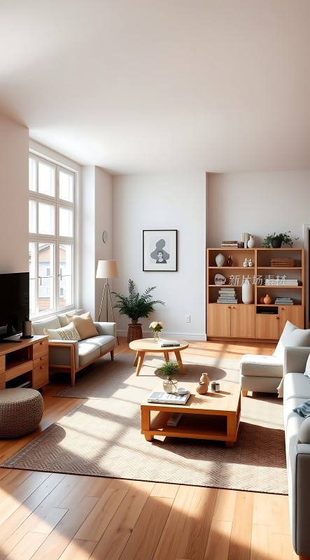 阳光明媚的现代客厅简约而温馨