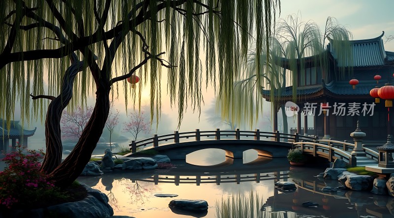 古桥柳影映水乡