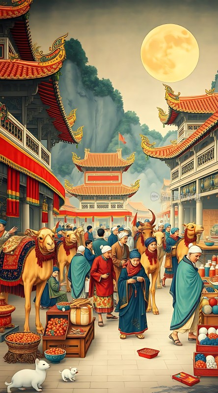 **丝绸之路上的繁华集市**