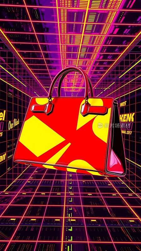 霓虹灯下的时尚手提包