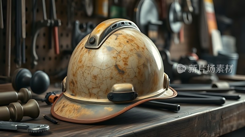 旧头盔与工具的结合探索工业之美