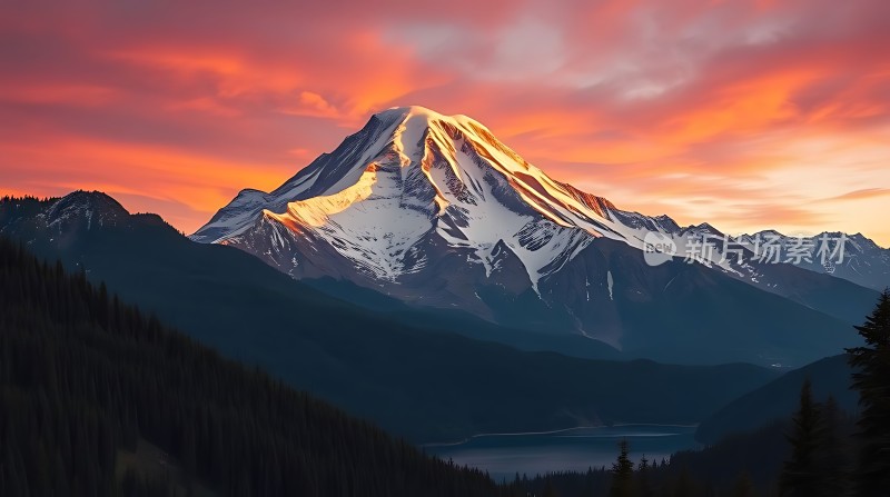 日落下的雪山美景