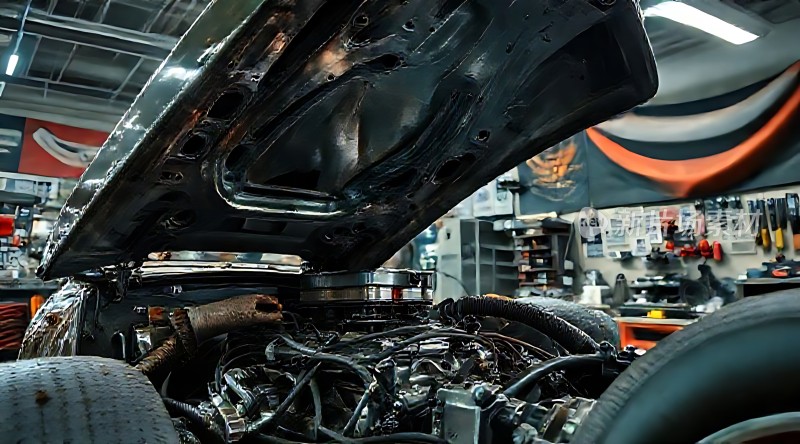 机械车间里的汽车维修现场