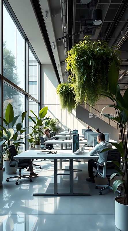 现代办公空间绿意盎然的工作环境