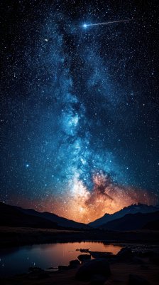 流星划过星空湖畔璀璨星河夜空背景壁纸