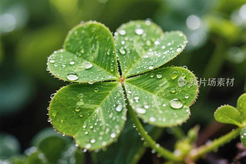 四叶草带水珠特写