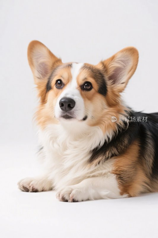 趴着的三色可爱小狗