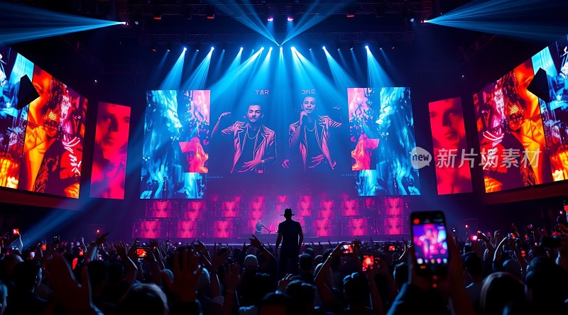 舞台灯光璀璨歌手激情演唱观众热情高涨
