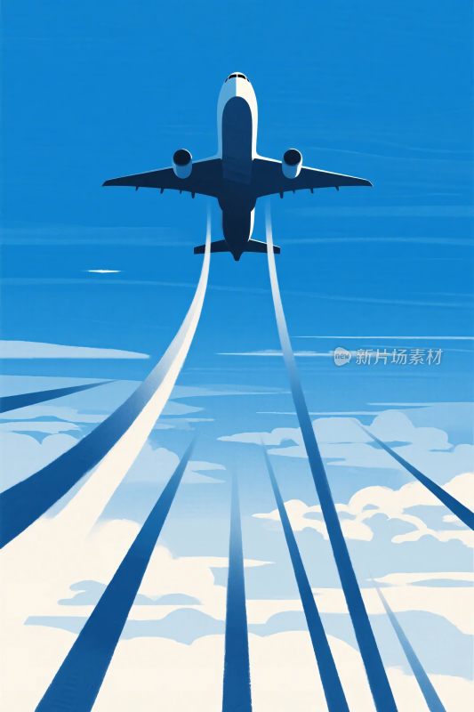飞机飞行尾迹插画