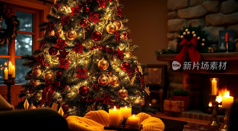 温馨圣诞树下的浪漫夜晚