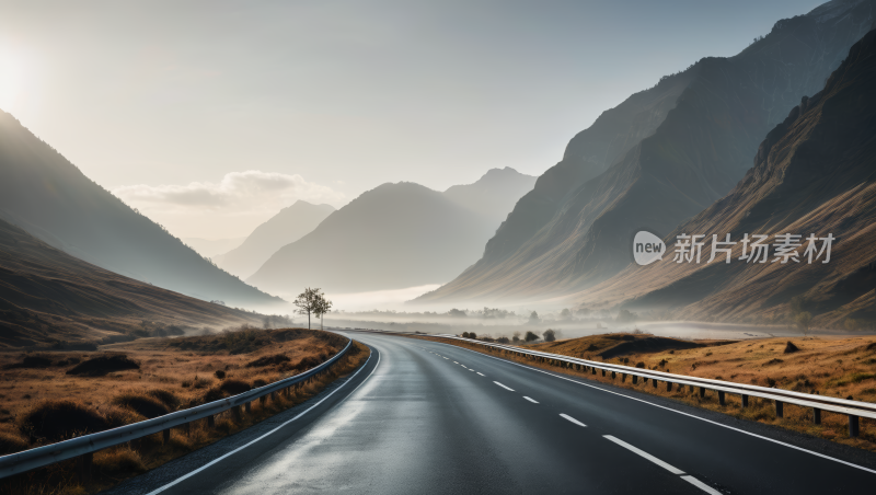 山脉一条道路穿过高清图片