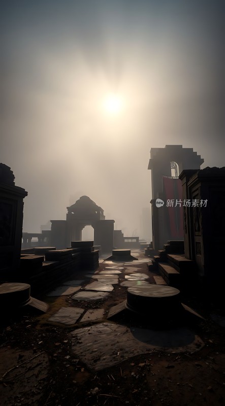 晨雾中的古老遗迹