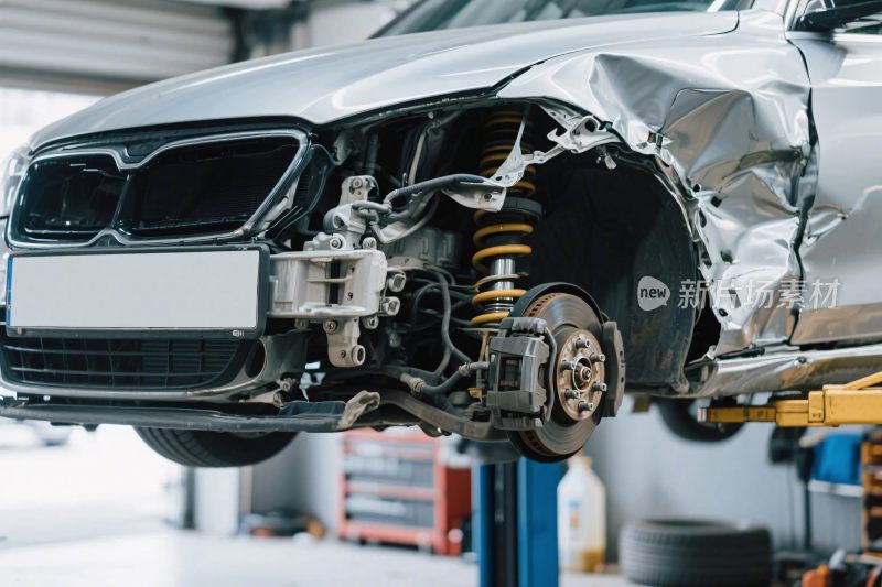 受损汽车底盘维修画面