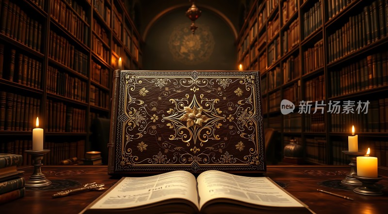 古书秘籍烛光下的神秘图书馆