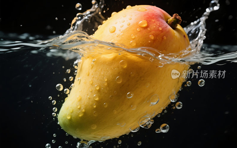 新鲜芒果掉入水中