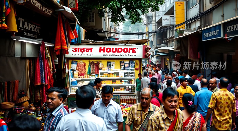 印度街头热闹集市色彩缤纷商品琳琅满目