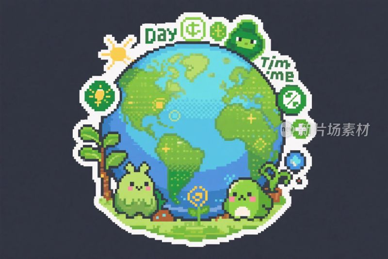 像素地球环保插画