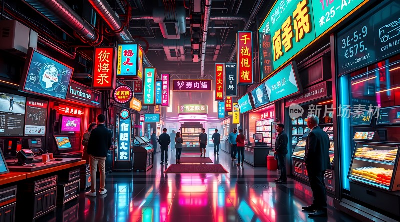 霓虹灯下的未来都市风情街