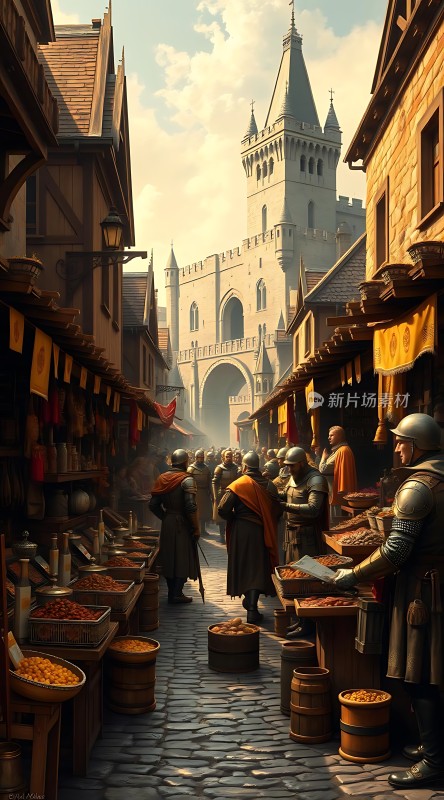 中世纪集市上的繁华景象