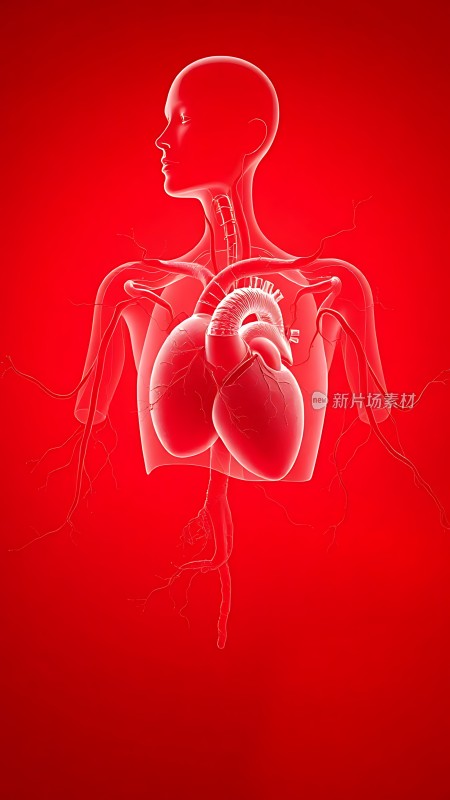 红色背景下的心脏与血管系统