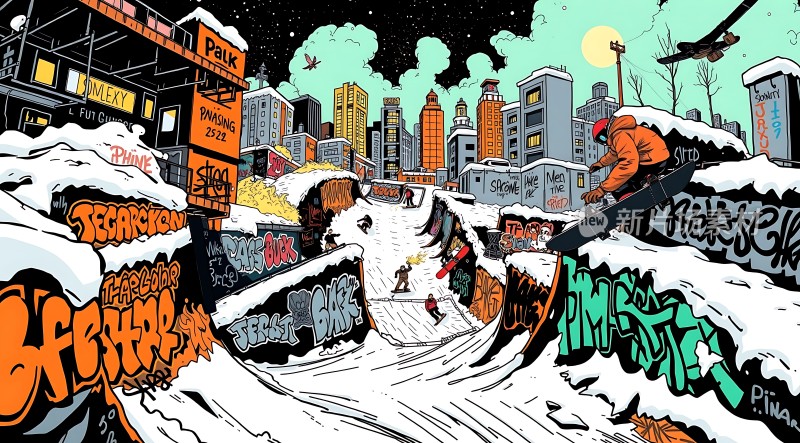 城市雪地滑板公园